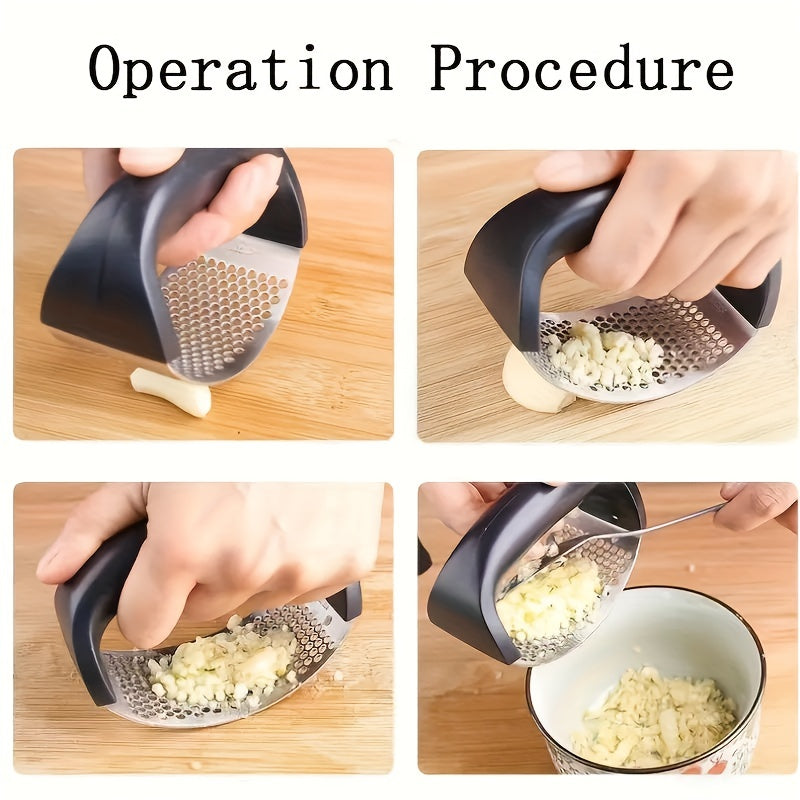 Stainless Steel Manual Garlic Press with Ergonomic Black Handle