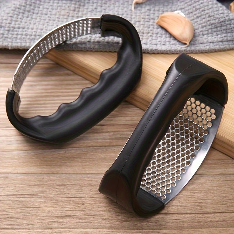 Stainless Steel Manual Garlic Press with Ergonomic Black Handle