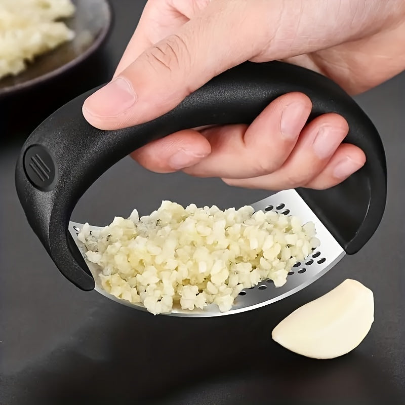 Stainless Steel Manual Garlic Press with Ergonomic Black Handle