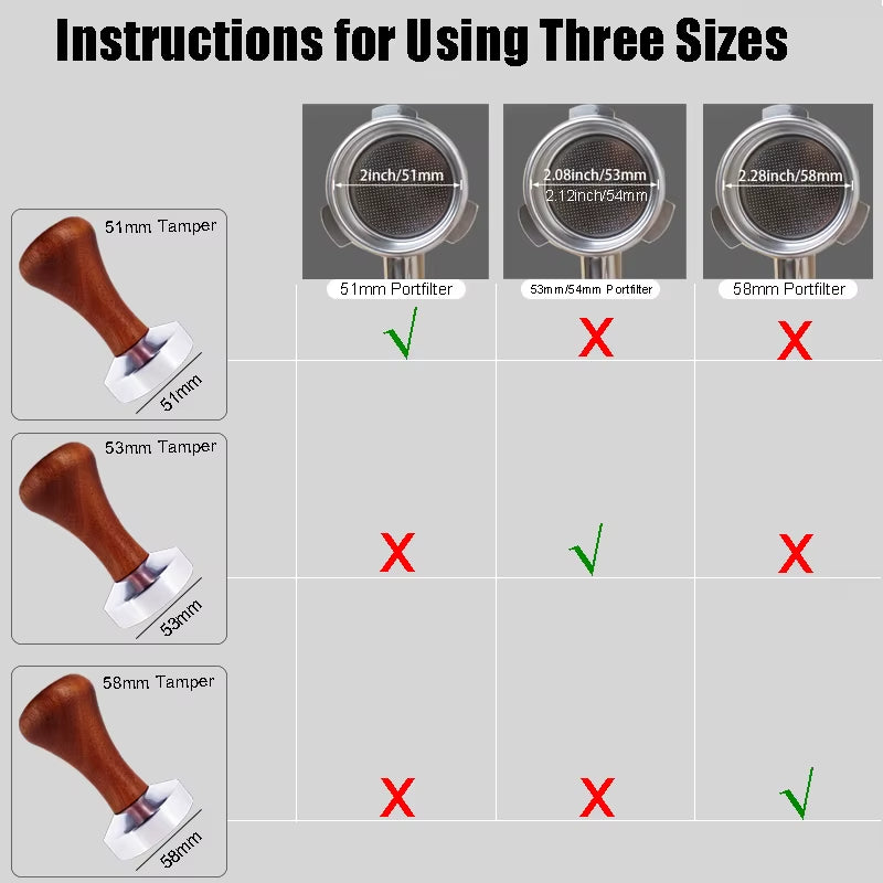 51Mm 53Mm 58Mm Espresso Tamper Coffee Barista Flat Base Coffee Tampers with Wood Handle