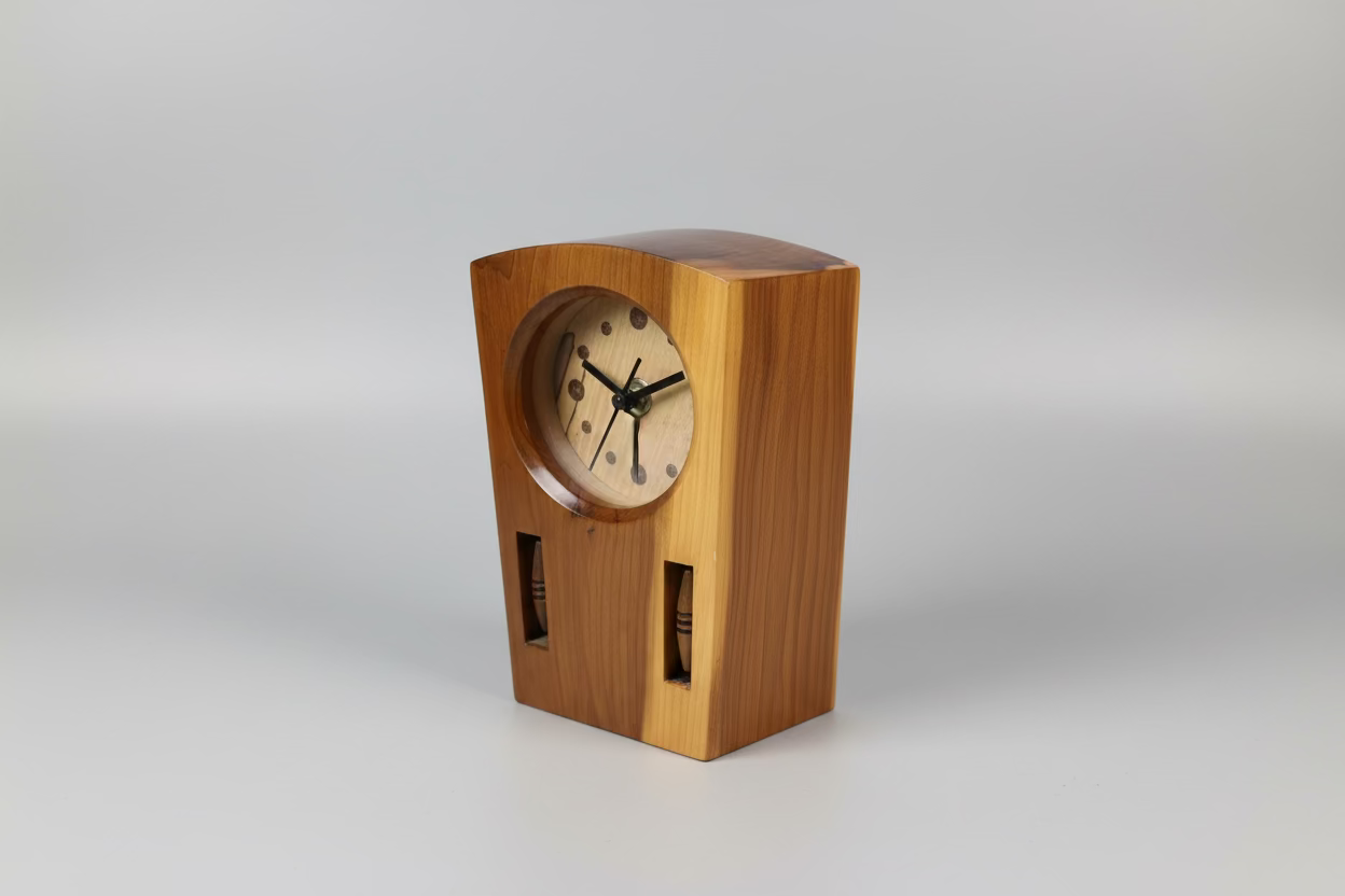 Handcrafted Yew & Indian Rosewood Mantel Clock – 9-Inch Artisan Timepiece
