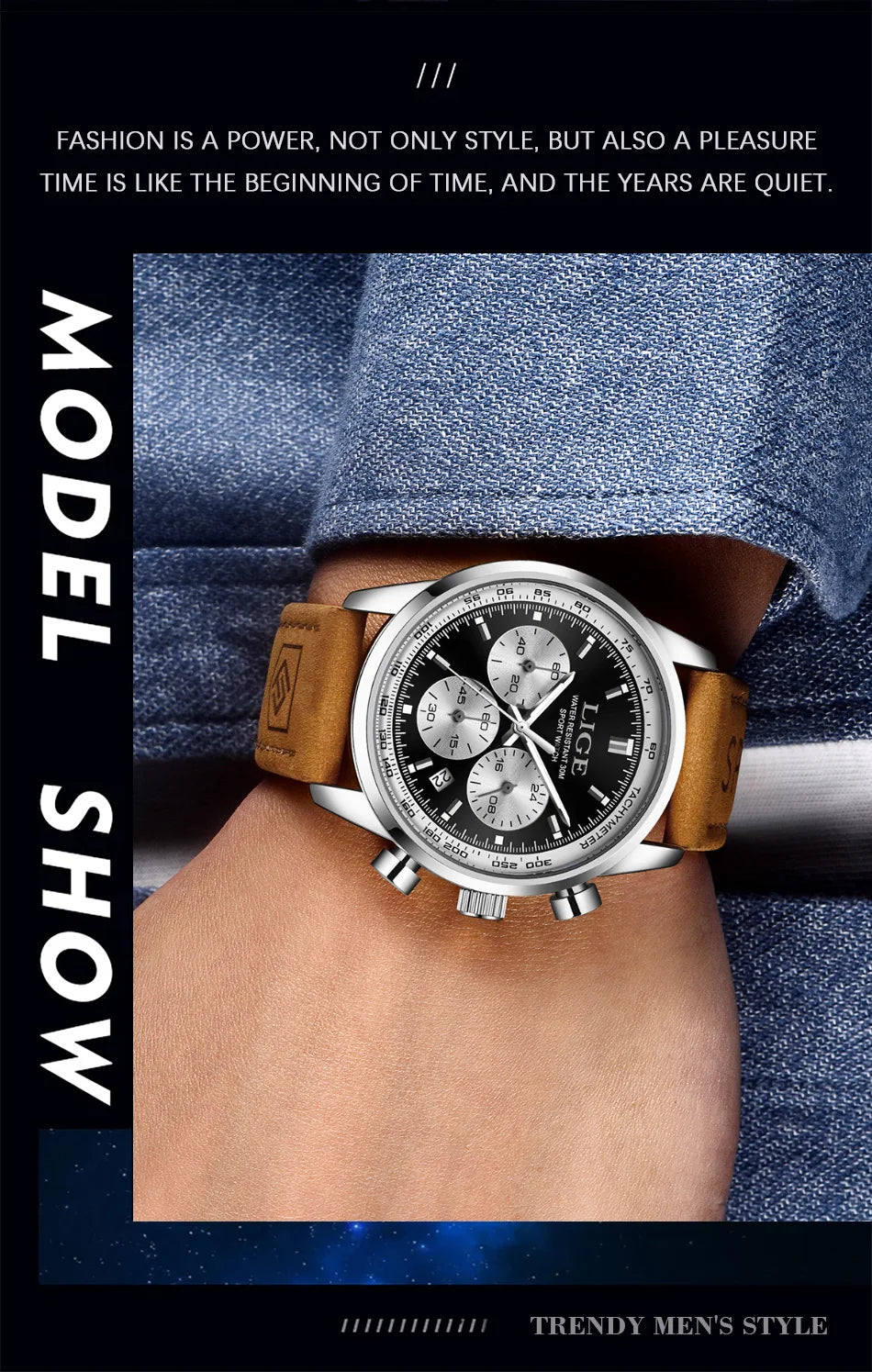 LIGE Luxury Man Watch High Quality Waterproof Chronograph Luminous Men's Wristwatch Leather Men Quartz Watches Casual Clock