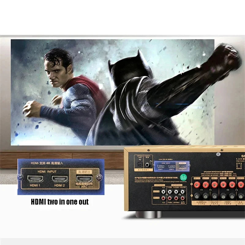 5.1 Channel Home Theater High Power Supports Fiber Coax TV Dual Microphone Bluetooth 5.0 HDMI 4K USB Karaoke Audio Amplifier
