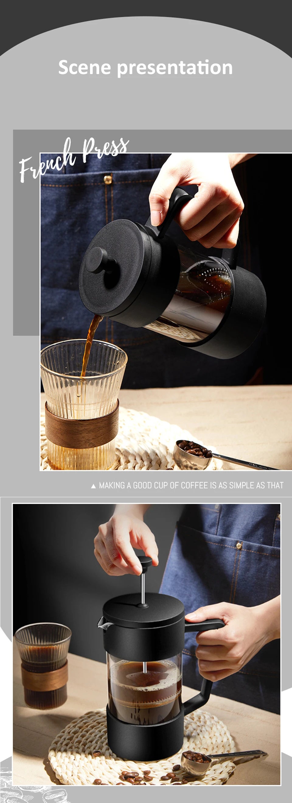 French Press Coffee Maker 350ML/600ML/1000ML High Borosilicate Glass House Coffee Brewer Milk Foam Frother Coffee Accessories