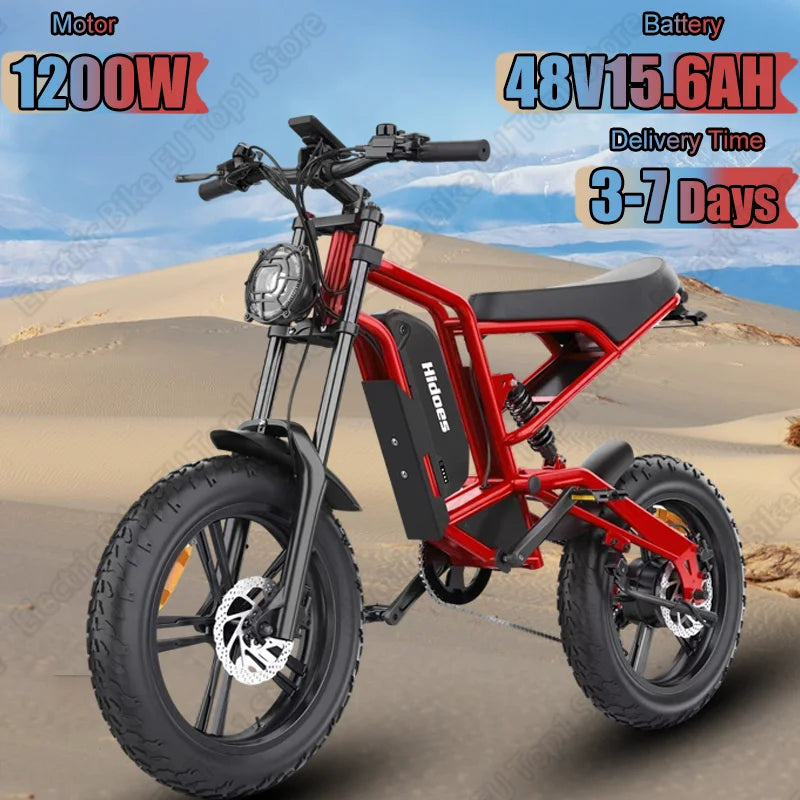 HD-B6 Electric Bike 1200W Powerful Motor 48V15.6AH Removable Battery Aldult Electric Bicycle 20*4.0 Fat Tire All Terrain E-bike