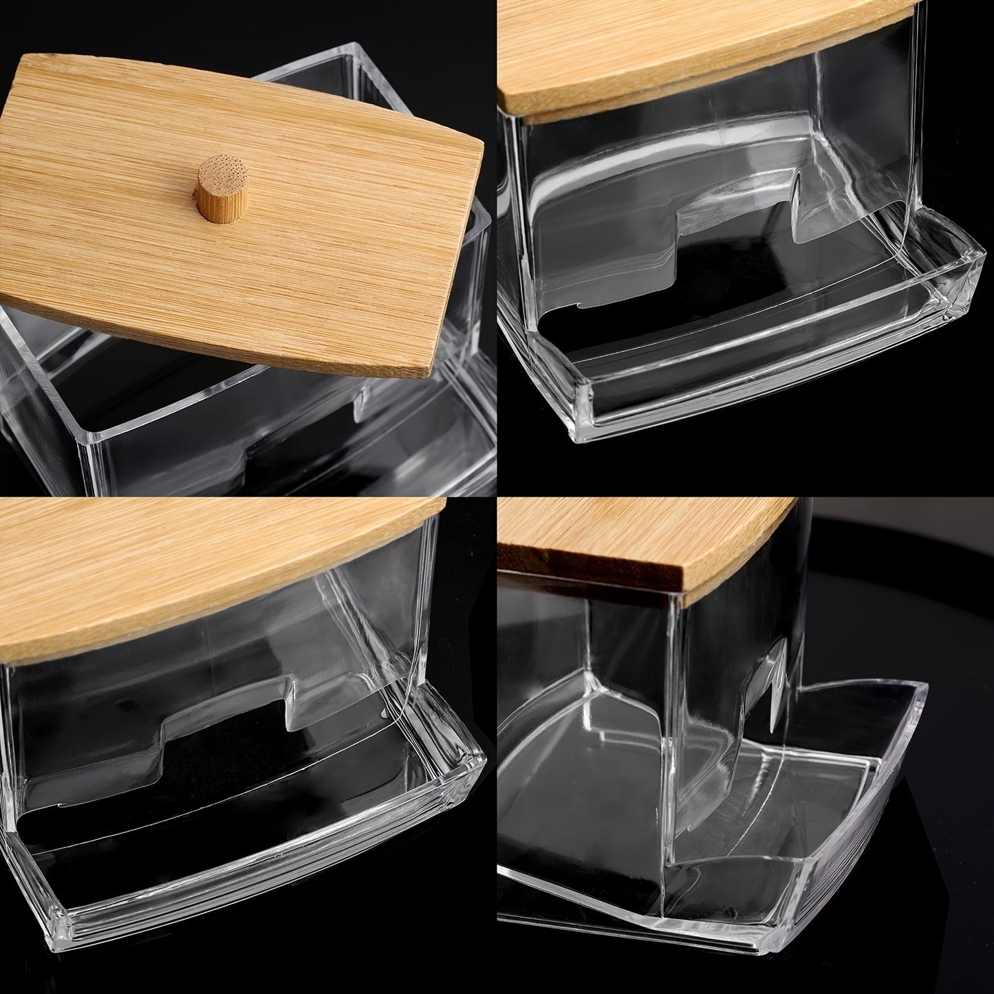 Clear Acrylic Swab Holder with High-Quality Wooden Lid - Sleek, Polished Bathroom Container for Swabs & Pads, Lightweight & Easy to Install, Bathroom Accessories