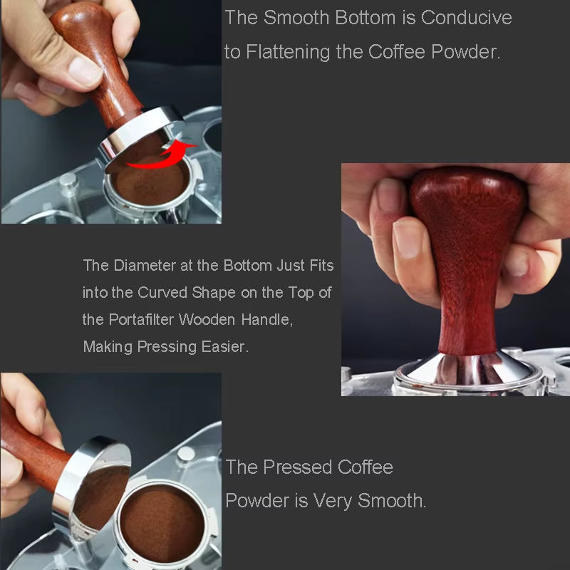51Mm 53Mm 58Mm Espresso Tamper Coffee Barista Flat Base Coffee Tampers with Wood Handle