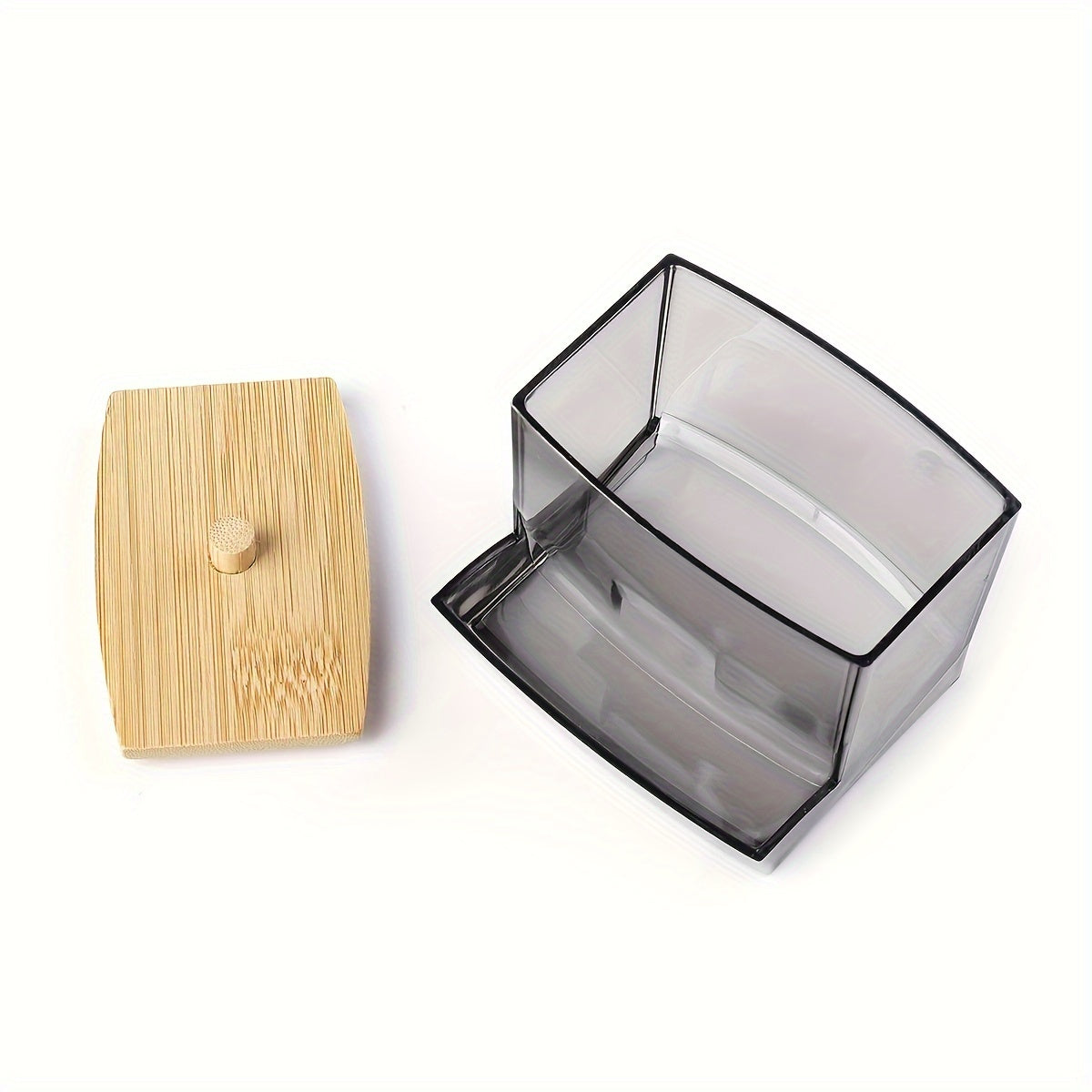 Clear Acrylic Swab Holder with High-Quality Wooden Lid - Sleek, Polished Bathroom Container for Swabs & Pads, Lightweight & Easy to Install, Bathroom Accessories