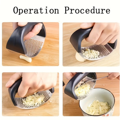Stainless Steel Manual Garlic Press with Ergonomic Black Handle