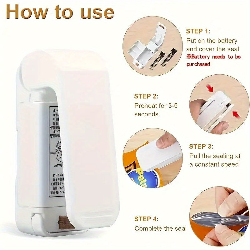 POLVCDG Mini Handheld Sealer for Food Bags - Portable Battery-Powered Vacuum Sealer to Keep Snacks Fresh, Compact Kitchen & Travel Bag Sealer with Easy-Press Design, No Electricity Needed, Food Vacuum Sealer
