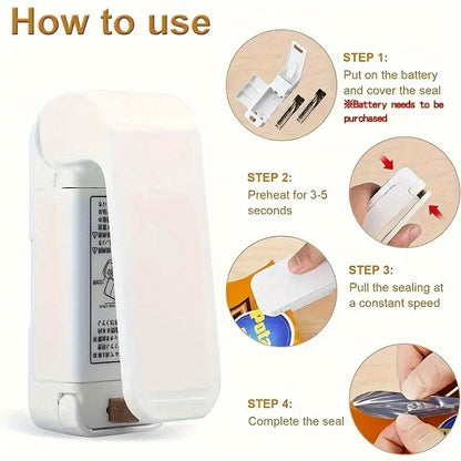 POLVCDG Mini Handheld Sealer for Food Bags - Portable Battery-Powered Vacuum Sealer to Keep Snacks Fresh, Compact Kitchen & Travel Bag Sealer with Easy-Press Design, No Electricity Needed, Food Vacuum Sealer