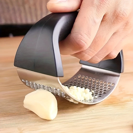 Stainless Steel Manual Garlic Press with Ergonomic Black Handle