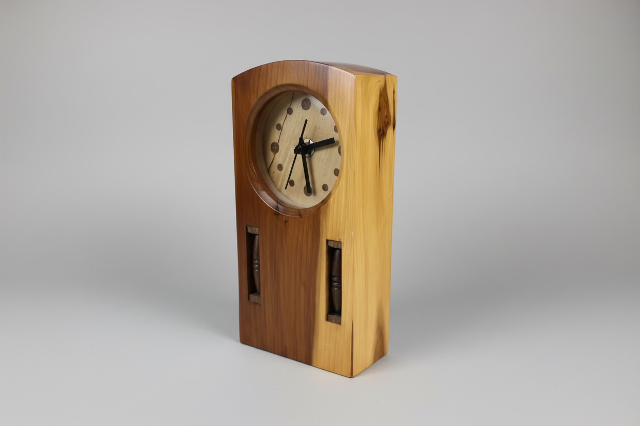 Handcrafted Yew & Indian Rosewood Mantel Clock – 9-Inch Artisan Timepiece