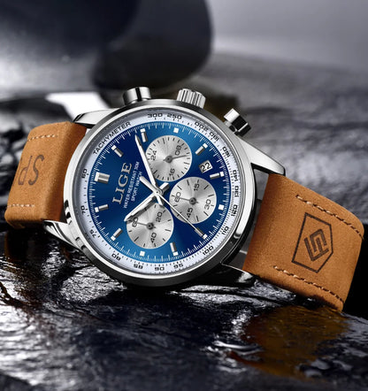 LIGE Luxury Man Watch High Quality Waterproof Chronograph Luminous Men's Wristwatch Leather Men Quartz Watches Casual Clock