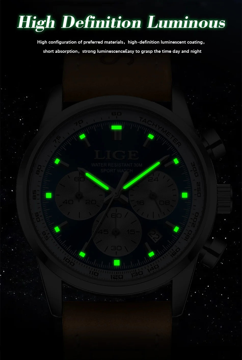 LIGE Luxury Man Watch High Quality Waterproof Chronograph Luminous Men's Wristwatch Leather Men Quartz Watches Casual Clock
