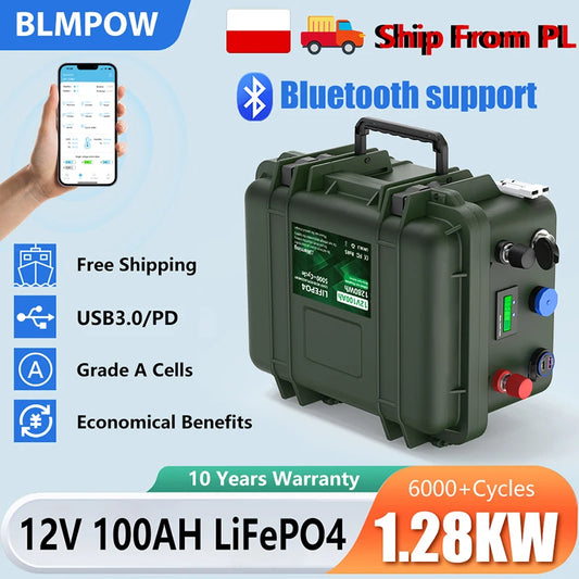 LiFePO4 12V 100AH 140AH 200AH Battery Pack 12.8V Lithium Battery 6000+ Cycles With Bluetooth