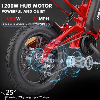HD-B6  Electric Bike 1200W Powerful Motor 48V15.6AH Removable Battery Aldult Electric Bicycle 20*4.0 Fat Tire All Terrain E-bike