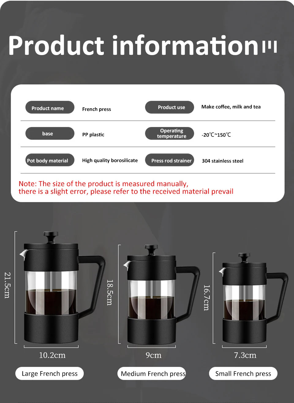 French Press Coffee Maker 350ML/600ML/1000ML High Borosilicate Glass House Coffee Brewer Milk Foam Frother Coffee Accessories