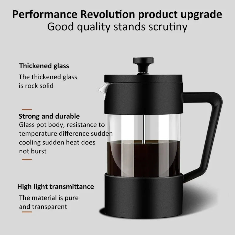 French Press Coffee Maker 350ML/600ML/1000ML High Borosilicate Glass House Coffee Brewer Milk Foam Frother Coffee Accessories