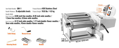 Electric Fresh Pasta Maker Machine Stainless Steel Noodle Rollers Cutter Slicer for Cutting Home Appliance
