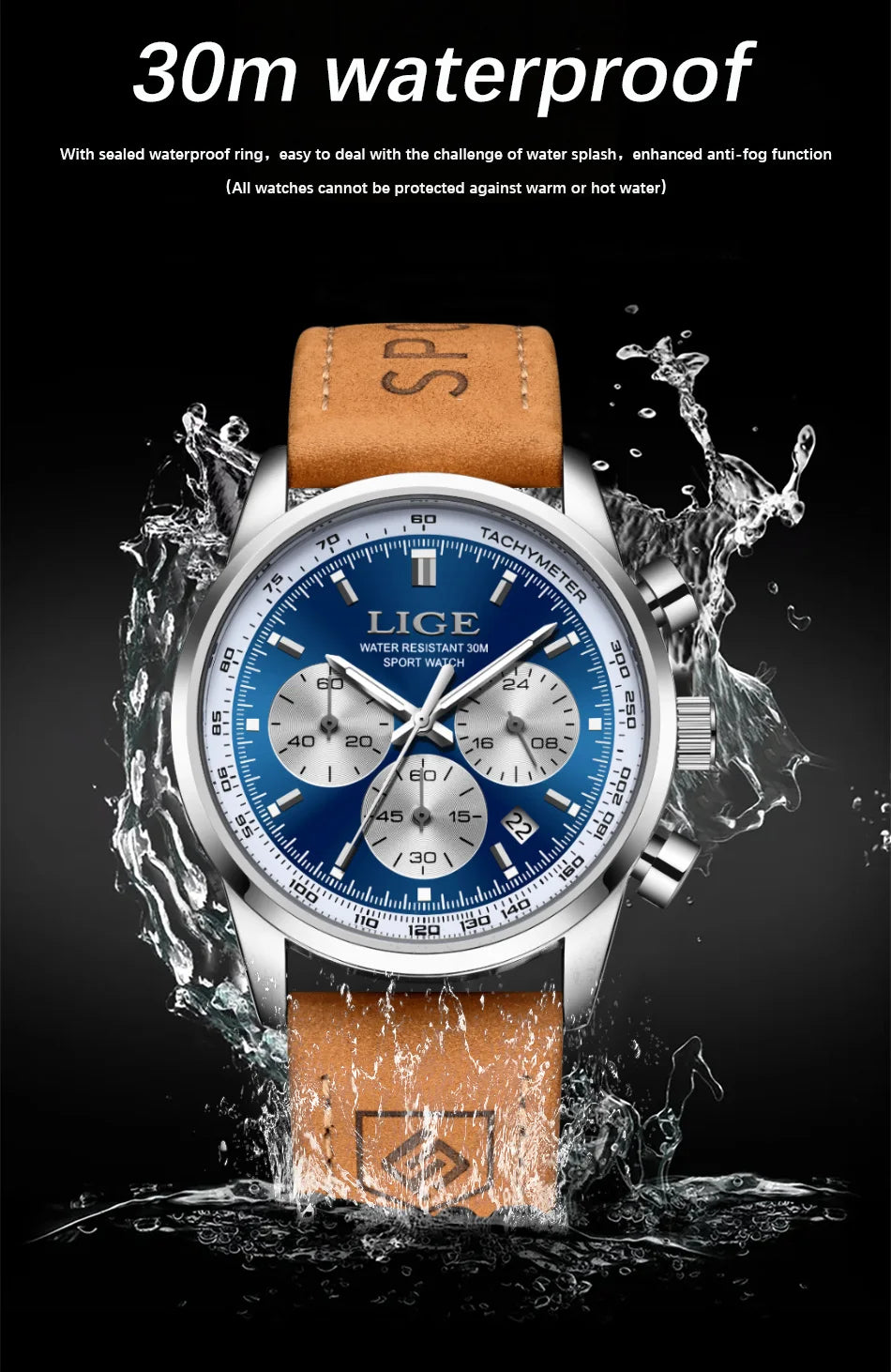 LIGE Luxury Man Watch High Quality Waterproof Chronograph Luminous Men's Wristwatch Leather Men Quartz Watches Casual Clock