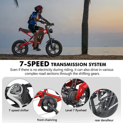 HD-B6  Electric Bike 1200W Powerful Motor 48V15.6AH Removable Battery Aldult Electric Bicycle 20*4.0 Fat Tire All Terrain E-bike