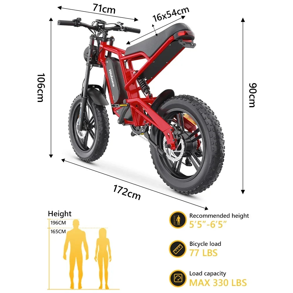 HD-B6  Electric Bike 1200W Powerful Motor 48V15.6AH Removable Battery Aldult Electric Bicycle 20*4.0 Fat Tire All Terrain E-bike