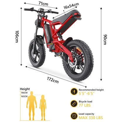 HD-B6  Electric Bike 1200W Powerful Motor 48V15.6AH Removable Battery Aldult Electric Bicycle 20*4.0 Fat Tire All Terrain E-bike