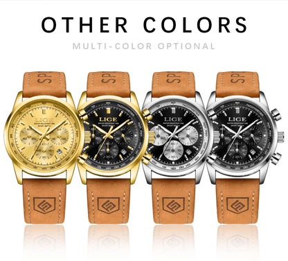 LIGE Luxury Man Watch High Quality Waterproof Chronograph Luminous Men's Wristwatch Leather Men Quartz Watches Casual Clock