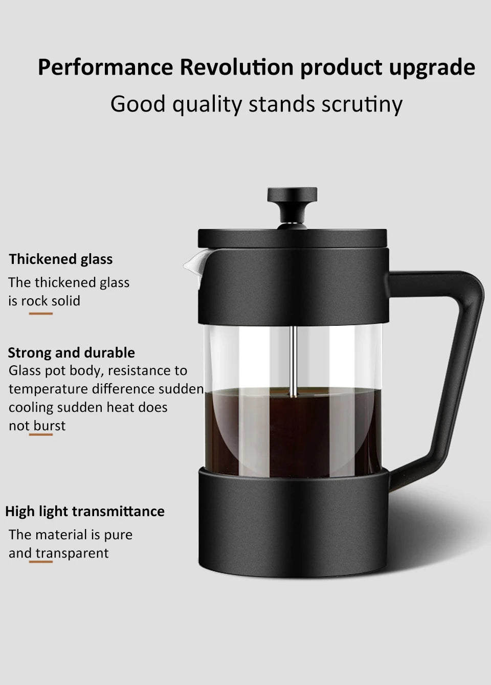 French Press Coffee Maker 350ML/600ML/1000ML High Borosilicate Glass House Coffee Brewer Milk Foam Frother Coffee Accessories