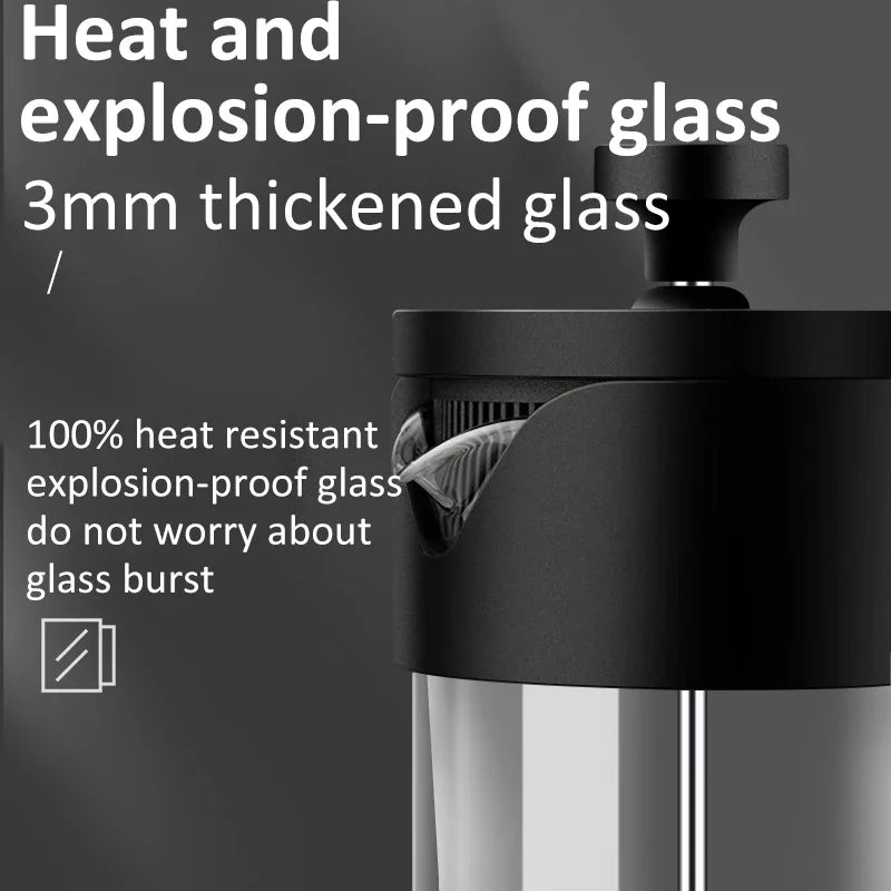 French Press Coffee Maker 350ML/600ML/1000ML High Borosilicate Glass House Coffee Brewer Milk Foam Frother Coffee Accessories