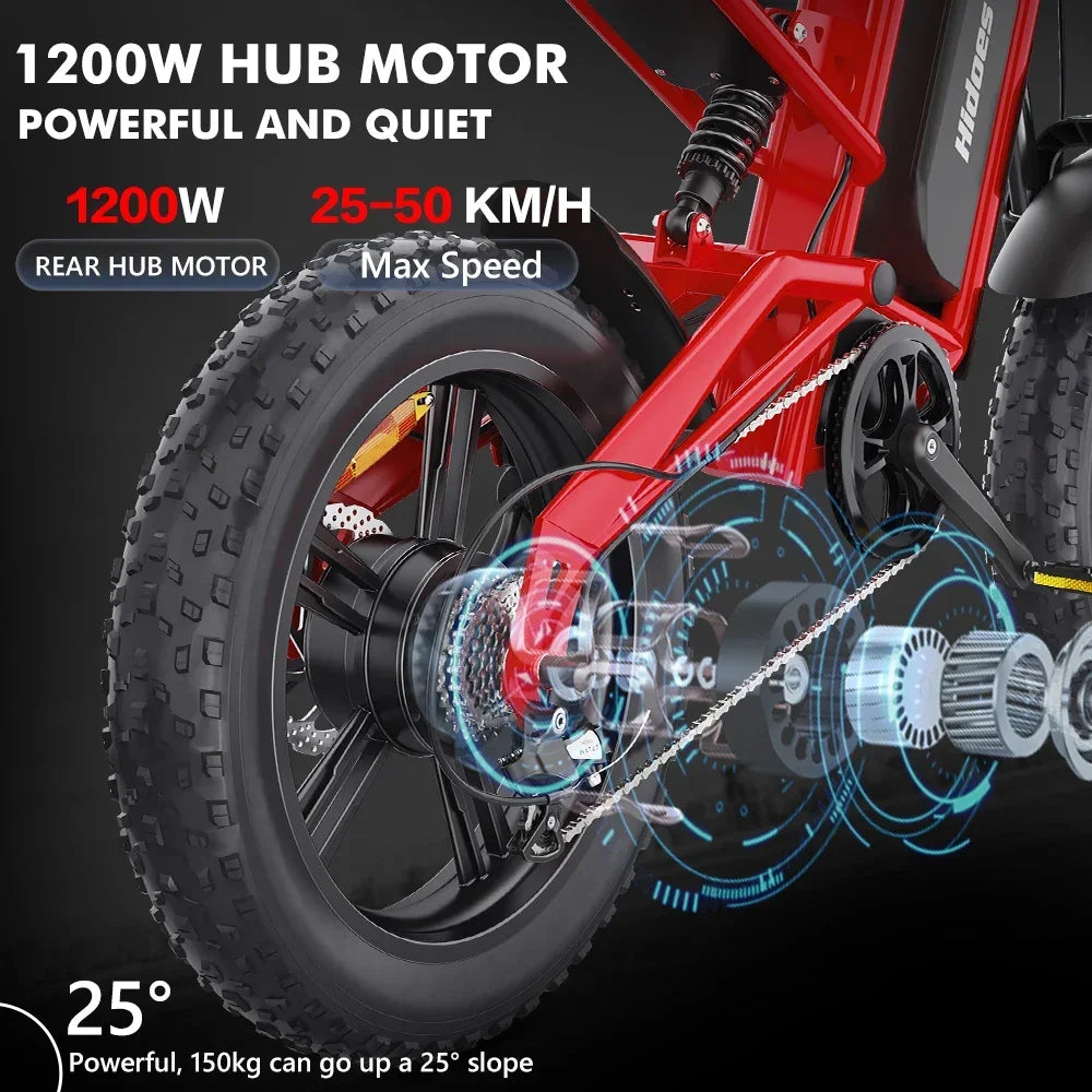 HD-B6  Electric Bike 1200W Powerful Motor 48V15.6AH Removable Battery Aldult Electric Bicycle 20*4.0 Fat Tire All Terrain E-bike