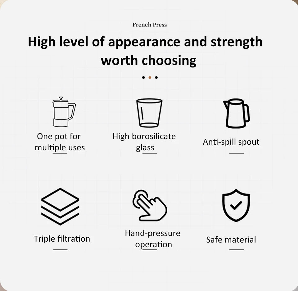 French Press Coffee Maker 350ML/600ML/1000ML High Borosilicate Glass House Coffee Brewer Milk Foam Frother Coffee Accessories