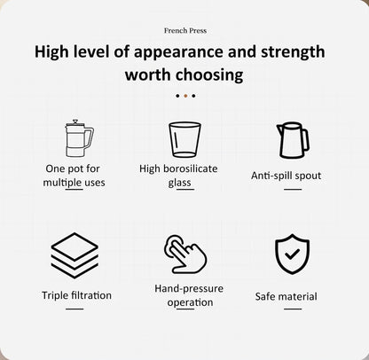 French Press Coffee Maker 350ML/600ML/1000ML High Borosilicate Glass House Coffee Brewer Milk Foam Frother Coffee Accessories