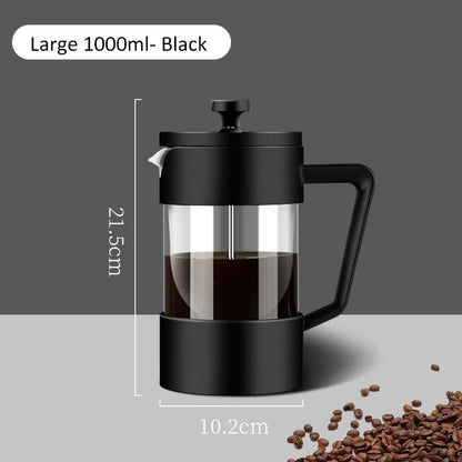 French Press Coffee Maker 350ML/600ML/1000ML High Borosilicate Glass House Coffee Brewer Milk Foam Frother Coffee Accessories