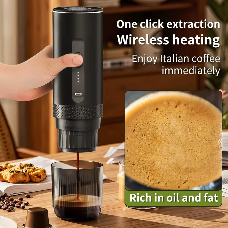 Wireless Electric Espresso Coffee Machine for Car & Home Camping Portable Coffee Maker 2-In-1 Capsule Powder Travel Coffee Maker