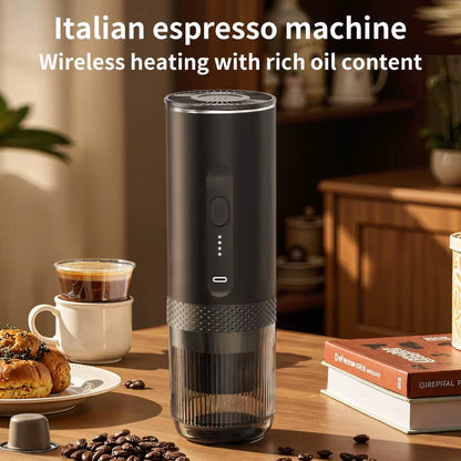 Wireless Electric Espresso Coffee Machine for Car & Home Camping Portable Coffee Maker 2-In-1 Capsule Powder Travel Coffee Maker