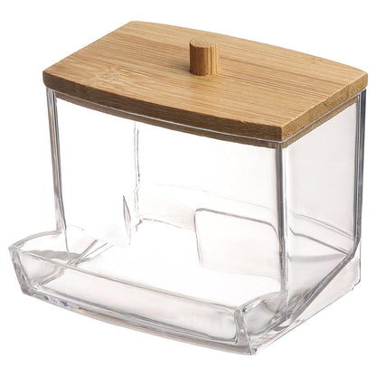 Clear Acrylic Swab Holder with High-Quality Wooden Lid - Sleek, Polished Bathroom Container for Swabs & Pads, Lightweight & Easy to Install, Bathroom Accessories