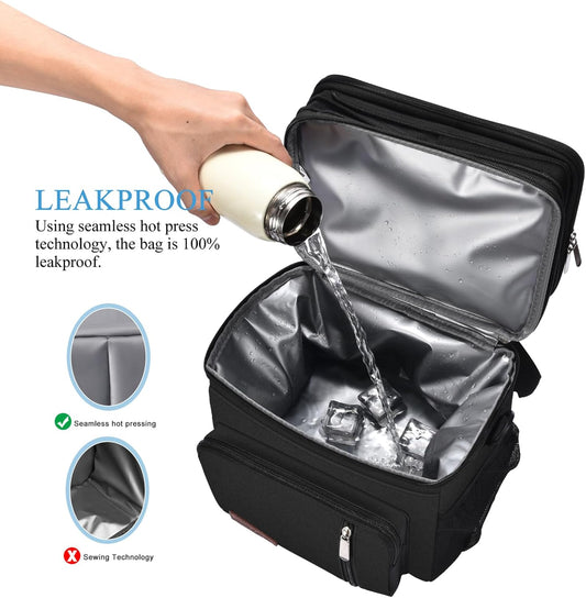 Lunch Bag & Lunch Box for Men Women Double Deck - Leakproof Insulated Soft Large Adult Lunch Cooler Bag for Work Picnic (Black,15L)