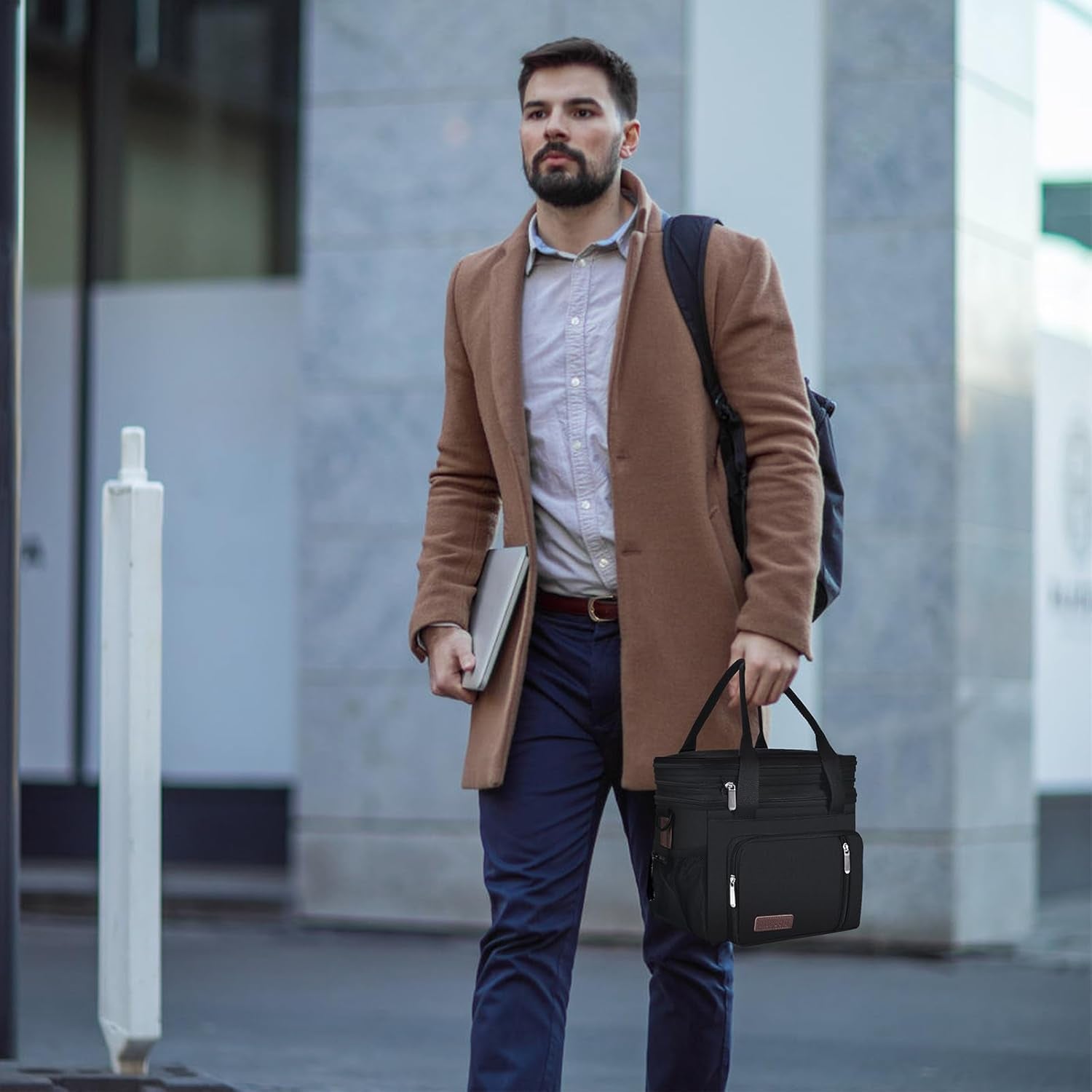 Lunch Bag & Lunch Box for Men Women Double Deck - Leakproof Insulated Soft Large Adult Lunch Cooler Bag for Work Picnic (Black,15L)