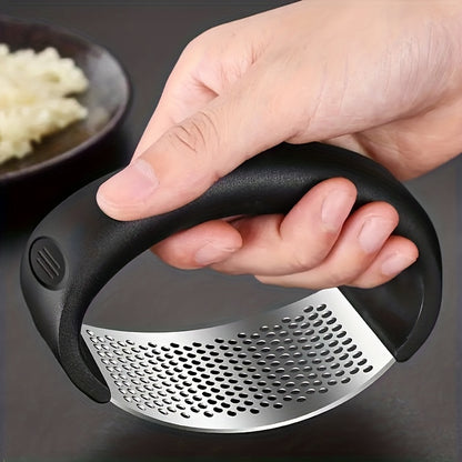 Stainless Steel Manual Garlic Press with Ergonomic Black Handle