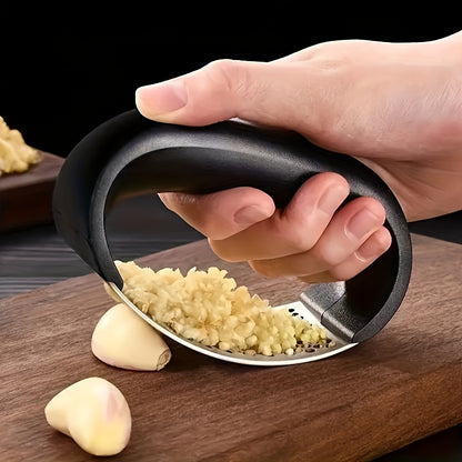 Stainless Steel Manual Garlic Press with Ergonomic Black Handle